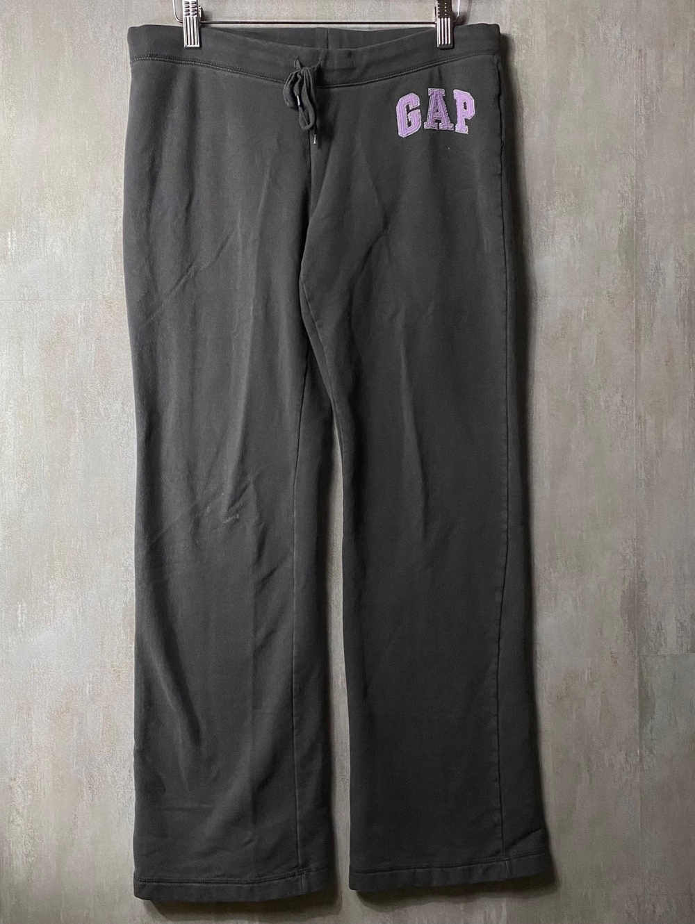Y2K GAP Purple Spellout Logo Fleece Sweatpants Womens Small Charcoal Gray Flare